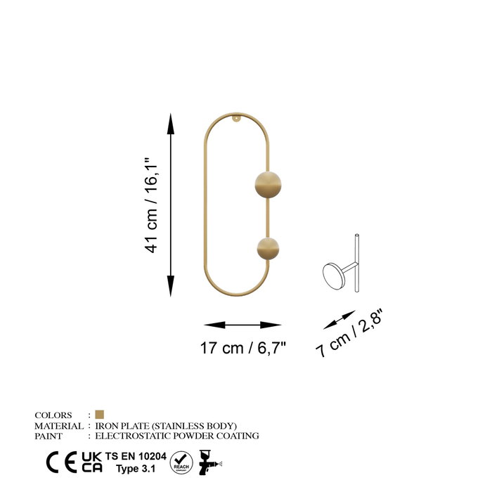 Wallity Cricket-A Gancho de Pared Metálico Dorado